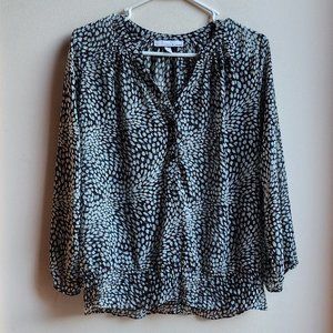 Lucy & Laurel Sheer Micro Print Blouse Size Petite Large